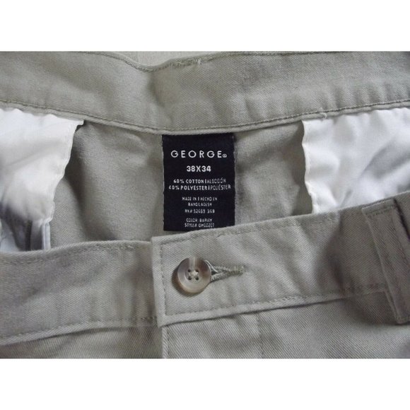 George Mens 38 X 33 Tan Barley Beige Khaki Pleated ClassicPants cotton/polyester - Picture 4 of 7